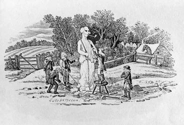 The Snowman at Cherryburn (Esto Perpetua), från Land Birds, ca. 1797 (wwood gravyr)